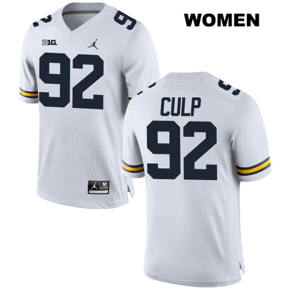 Women's NCAA Michigan Wolverines Adam Culp #92 White Jordan Brand Authentic Stitched Football College Jersey TW25D25QP